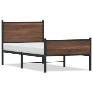 Metal Bed Frame with Headboard and Footboard Brown Oak 90x200 cm
