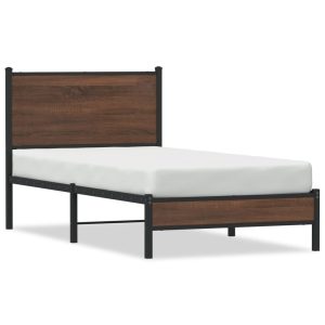 Metal Bed Frame with Headboard Brown Oak 80x200 cm