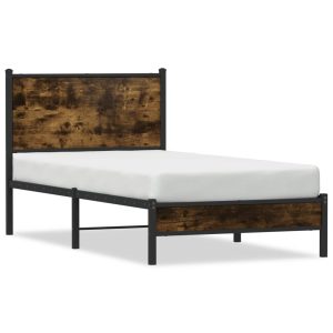 Metal Bed Frame with Headboard Smoked Oak 80x200 cm