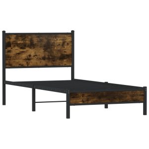 Alternative view of Metal Bed Frame with Headboard Smoked Oak 80x200 cm