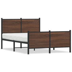 Metal Bed Frame with Headboard and Footboard Brown Oak 120x190 cm Small Double