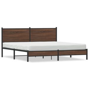 Metal Bed Frame with Headboard Brown Oak 160x200 cm