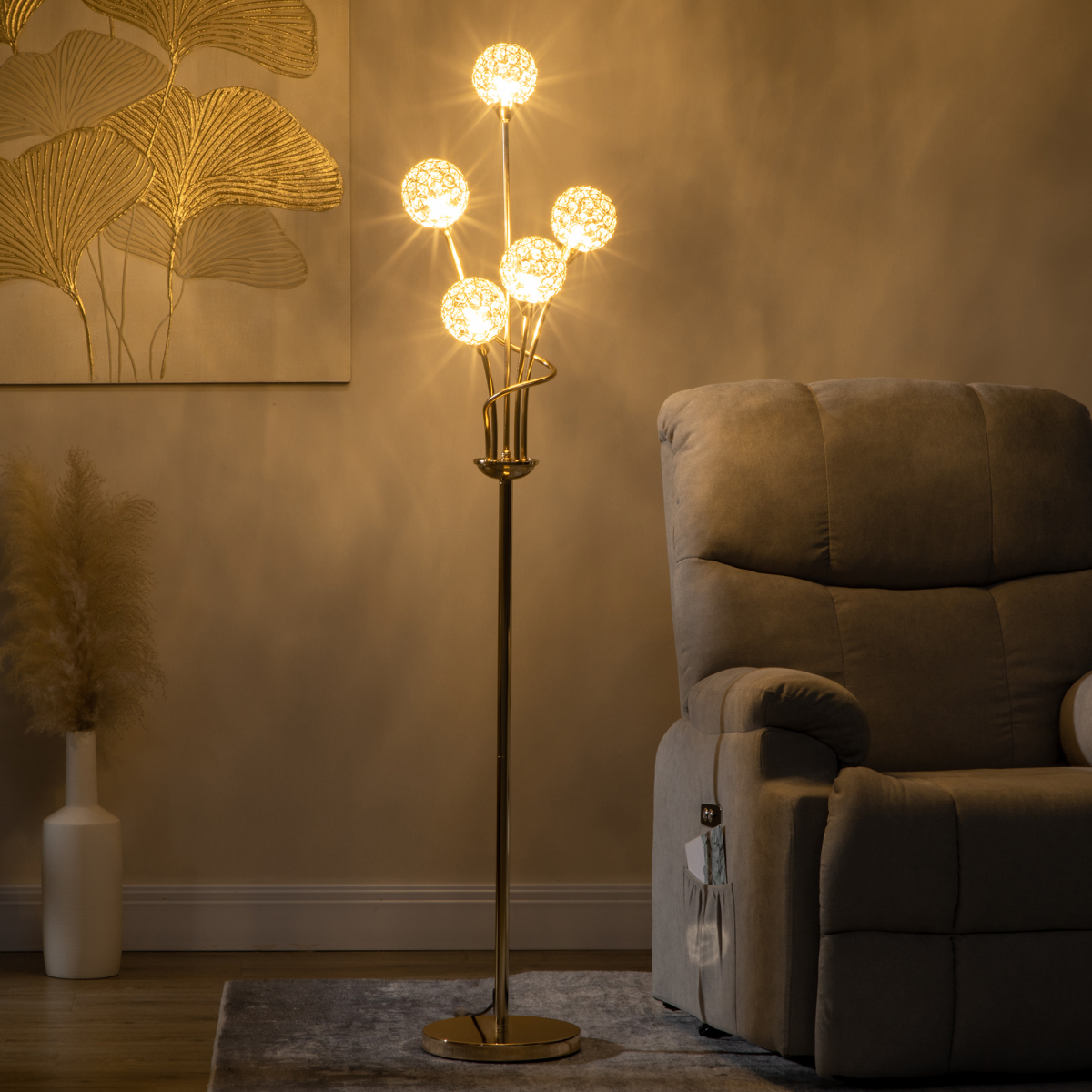 K9 Crystal Floor Lamp for Living Room, 5 Light Upright Standing Lamp - Gold - Image 2