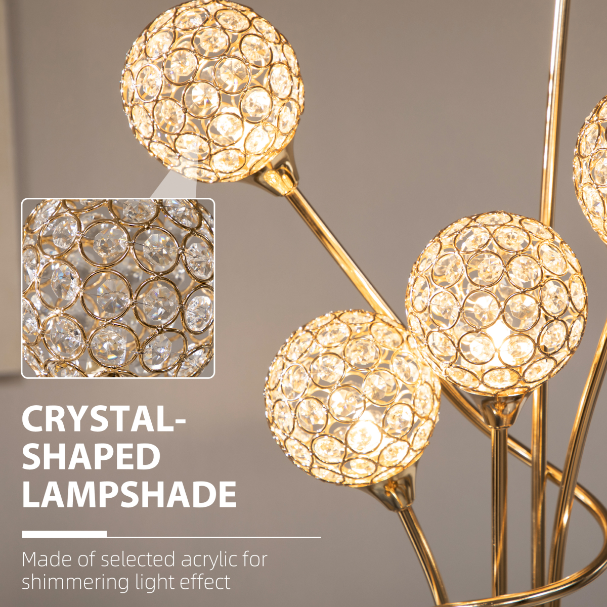 K9 Crystal Floor Lamp for Living Room, 5 Light Upright Standing Lamp - Gold - Image 4
