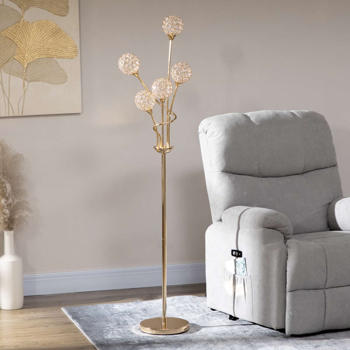 K9 Crystal Floor Lamp for Living Room, 5 Light Upright Standing Lamp - Gold - Image 8