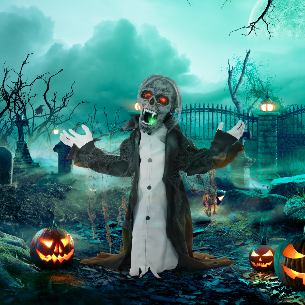 HOMCOM Voice Activated Halloween Animatronics Skeleton, Battery Operated - Image 3