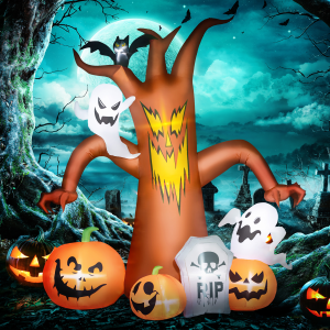 Alternative view of Outsunny 7.9FT Inflatable Halloween Ghost Tree w/Pumpkins, Ghosts, Tombstone