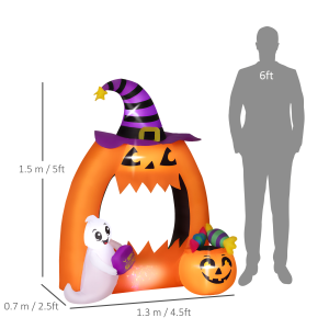 Outsunny 4.9FT Tall Halloween Inflatable Pumpkin Archway w/ Cute Ghost - Image 3