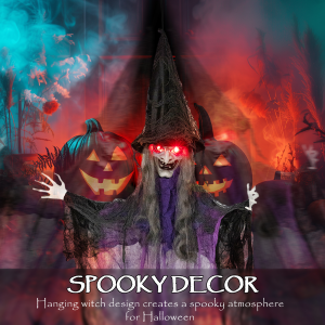 Outsunny Voice Activated Halloween Animatronics Hanging Witch, Purple - Image 5