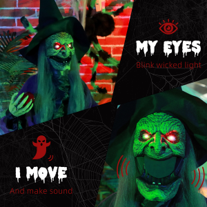 HOMCOM Voice Activated Halloween Animatronics Witch, Battery Operated - Image 6