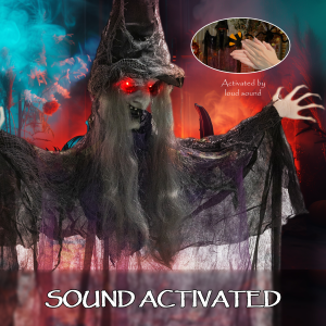 Outsunny Voice Activated Halloween Animatronics Hanging Witch, Purple - Image 7