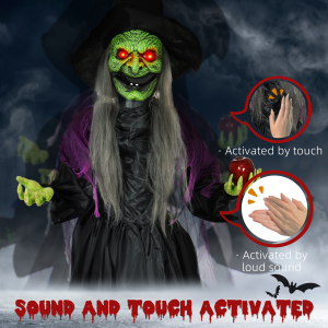 HOMCOM Voice Activated Halloween Animatronics Witch, Battery Operated - Image 7