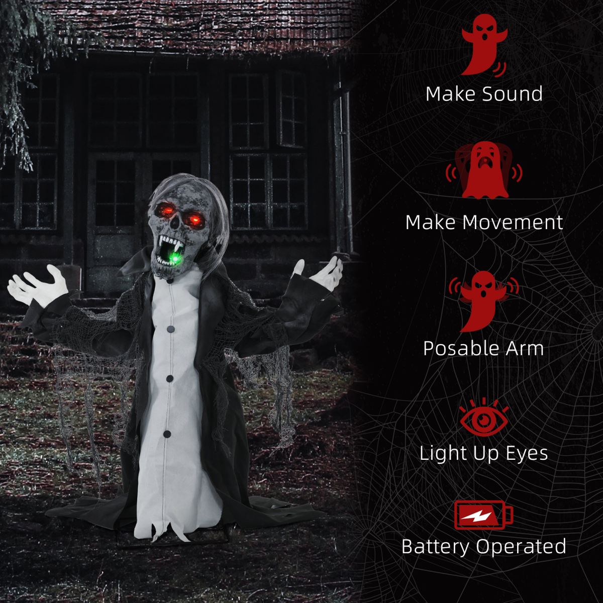 HOMCOM Voice Activated Halloween Animatronics Skeleton, Battery Operated - Image 8
