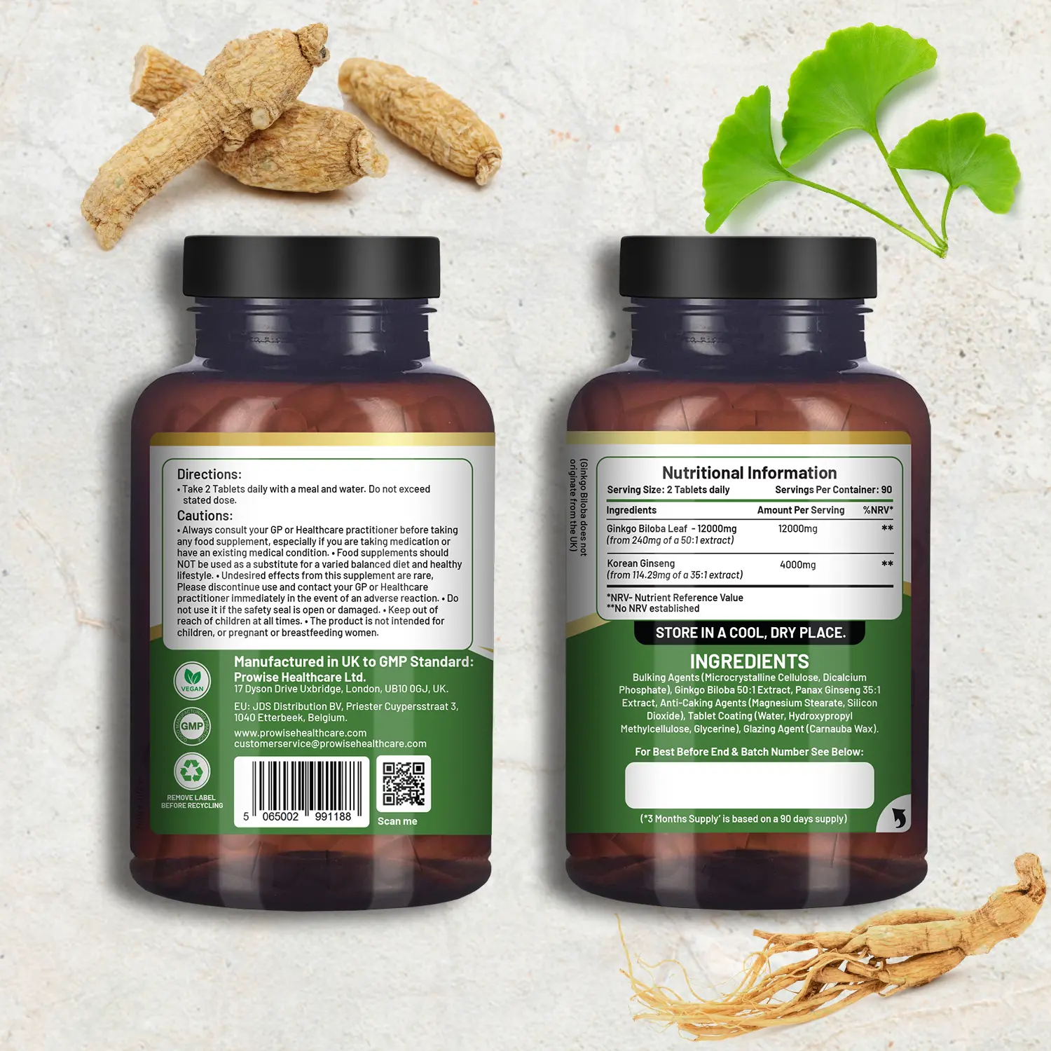 Alternative view of Ginkgo Biloba and Korean Ginseng Tablets 16000mg 180 Vegan Tablets | Ginkgo 12000mg & Korean Ginseng Root 4000mg Supports Cognitive Function & Mental Performance