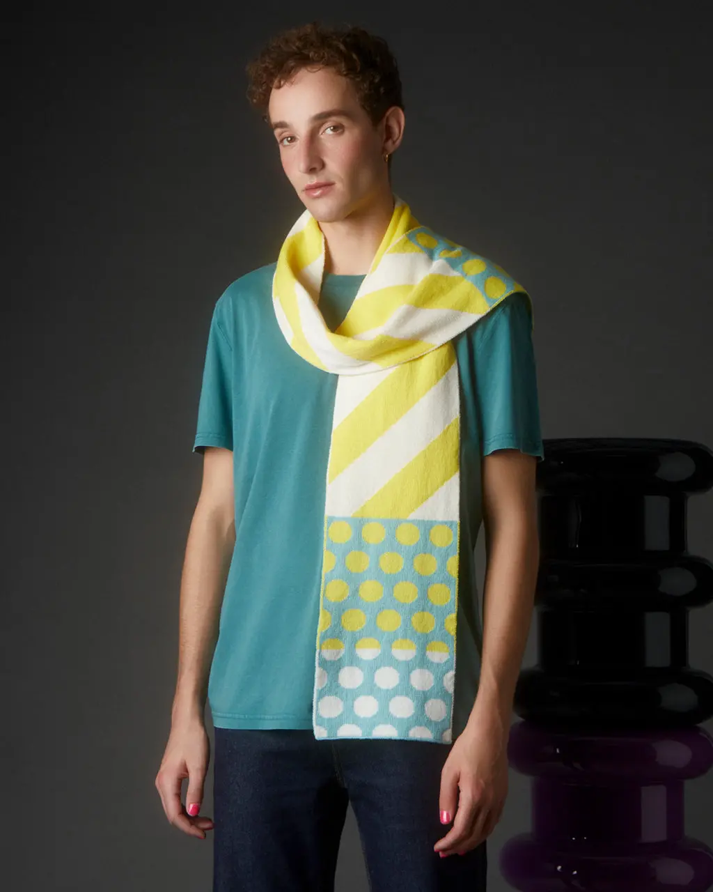 Alternative view of Stripes & Circles Wool & Cashmere Scarf Yellow