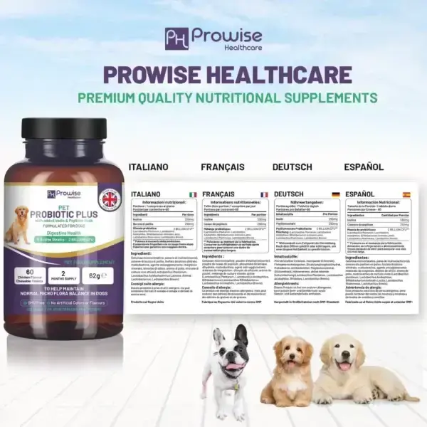 Alternative view of Pet Probiotic Plus with Added Inulin & Psyllium Husk 2 Billion CFU with 5 Active Strains I 60 Chicken Flavour Chewable Tablets 2 Months Supply