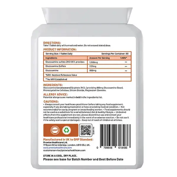 Alternative view of Joint Care+ Glucosamine Sulphate 2KCL 1500mg 60 Tablets I High Strength 2 Months Supply I UK Made by Prowise