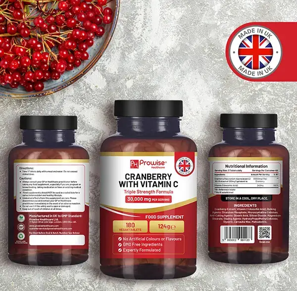 Alternative view of Triple Strength Cranberry 30,000mg added with Vitamin C | UTI Cranberry 180 Tablets for Women | UK Made by Prowise Healthcare