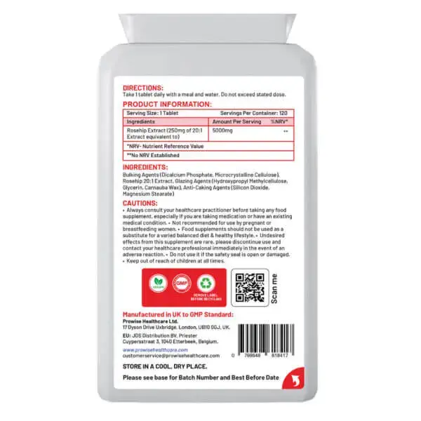 Alternative view of Rosehip+ 5000mg 120 Vegan Tablets | 4 Months Supply | High Strength Rosehip Supplements for Joint Support & Health