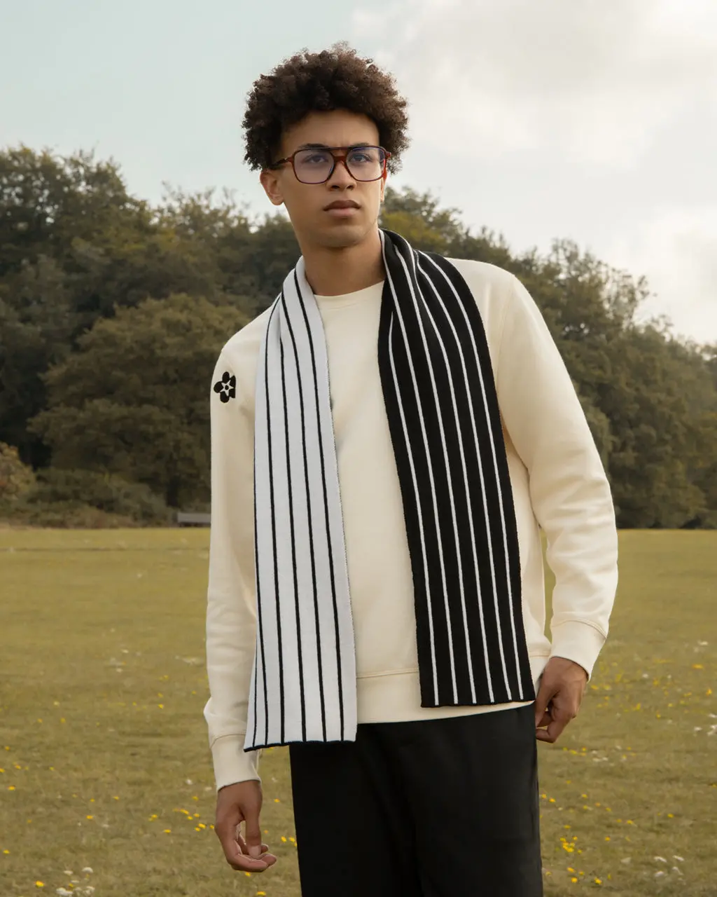 Alternative view of Thin Stripe Wool & Cashmere Scarf Black