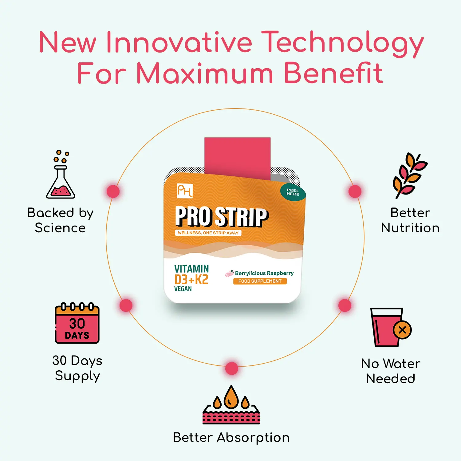 Alternative view of PROSTRIP Vitamin D3 + K2 30 Oral Vegan Strips Premium Ingredients Vitashine Vitamin D3 & VitaMK7 Vitamin K2 - No Water needed High Absorption with maximum benefits by Prowise Healthcare