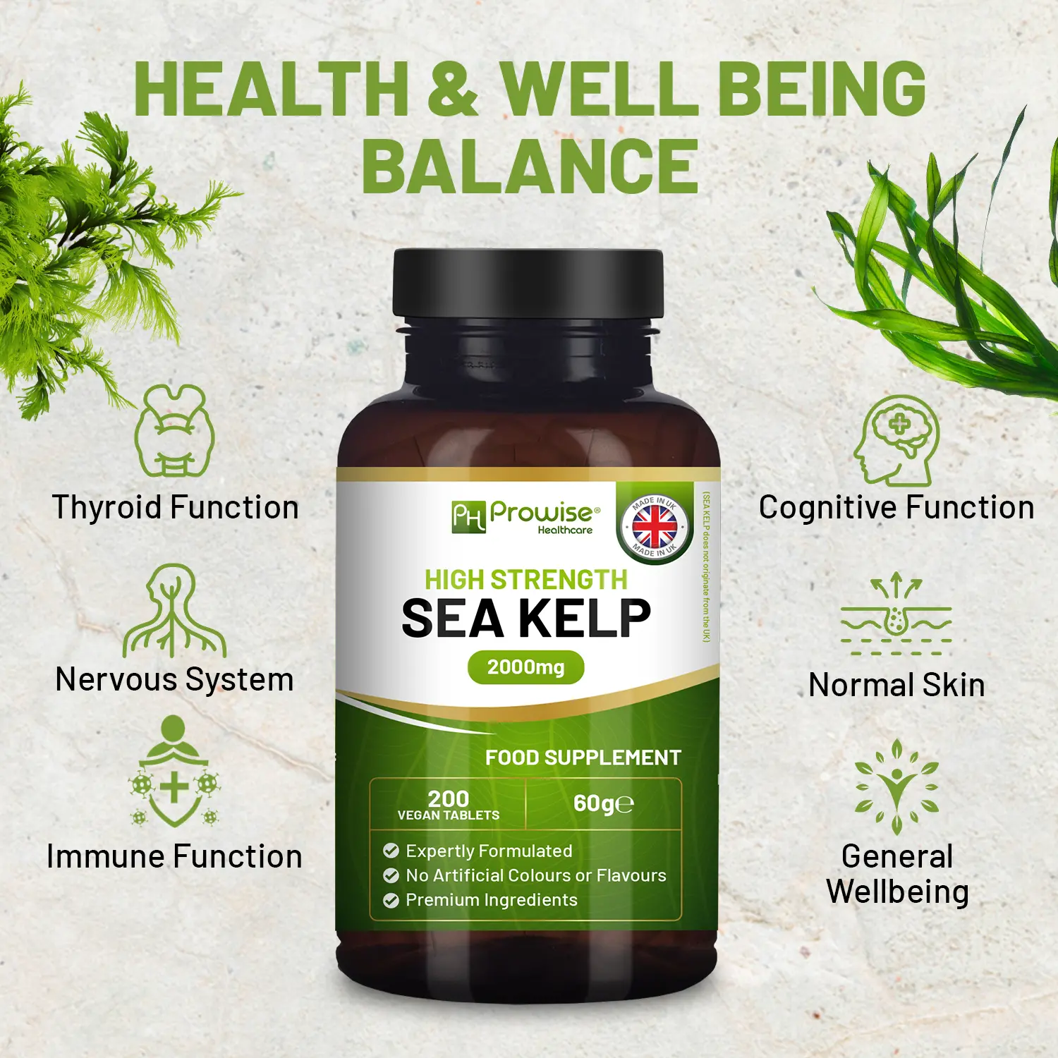 Alternative view of Sea Kelp 2000mg 200 Vegan Tablets | Natural Source of Iodine | Premium Ingredients | Proudly made in the UK by Prowise