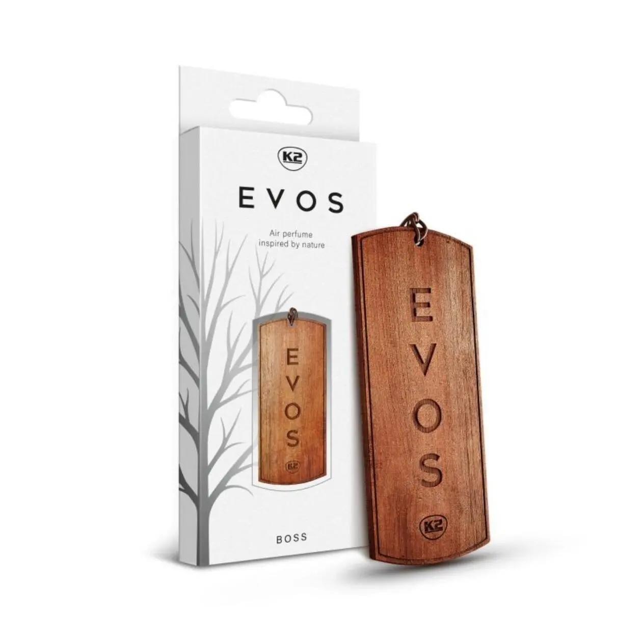 K2 EVOS BOSS Wooden Hanger Car Air Freshener - Elegant Rose, Argan & Patchouli