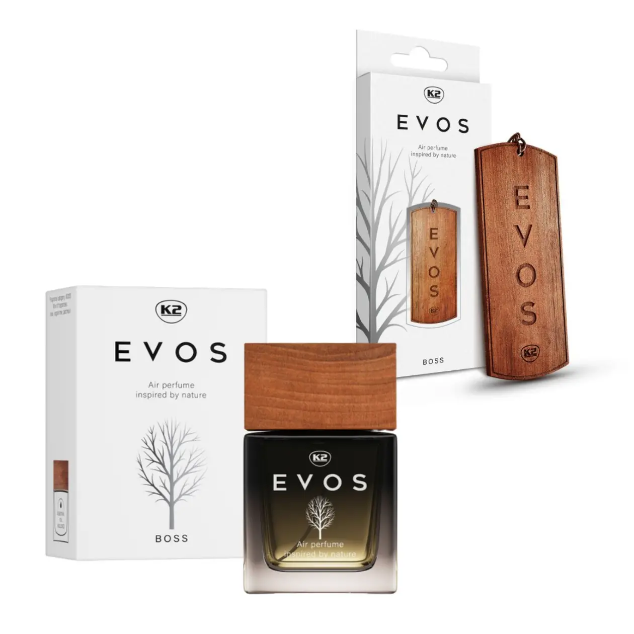 K2 EVOS BOSS Car Air Freshener Bundle - Wooden Hanger & Perfume Set