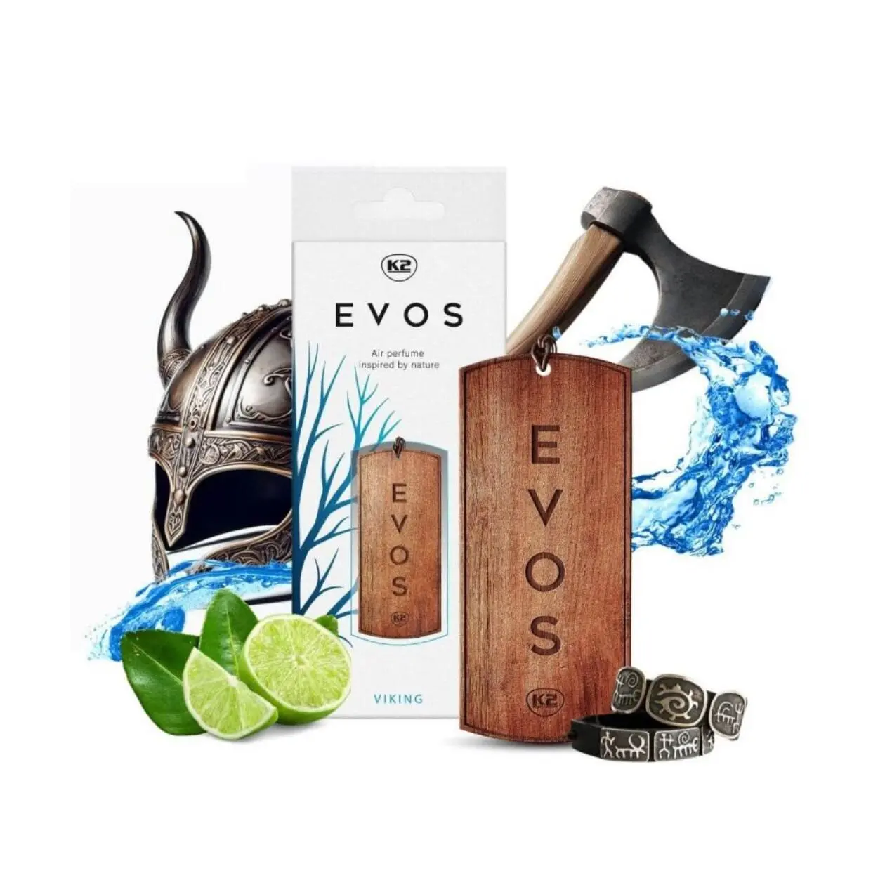 Alternative view of K2 EVOS VIKING Wooden Hanger Car Air Freshener - Lime, Water Flowers & Musk