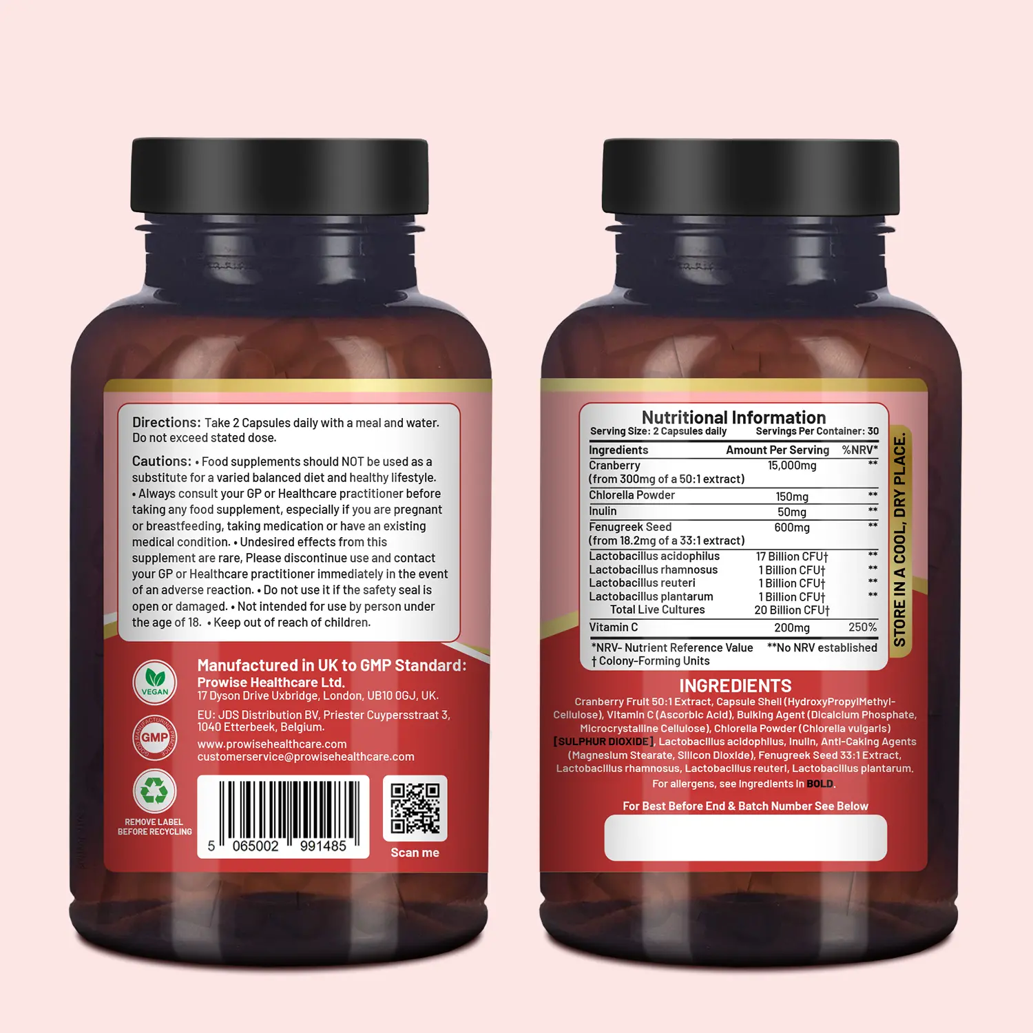Alternative view of Womens Flora 60 Capsules | Proven Intimate Flora for Women | 20 billion CFU added with 15000mg Cranberry, Vitamin C, Fenugreek, Chlorella & inulin | Bio Cultures for Women's Intimate Flora by Prowise