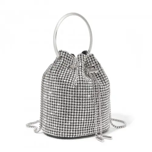 Alternative view of Women's Rhinestone Evening Bag Sparkly Handbag with Metal Ring Handle and Chain Crossbody Strap - Silver