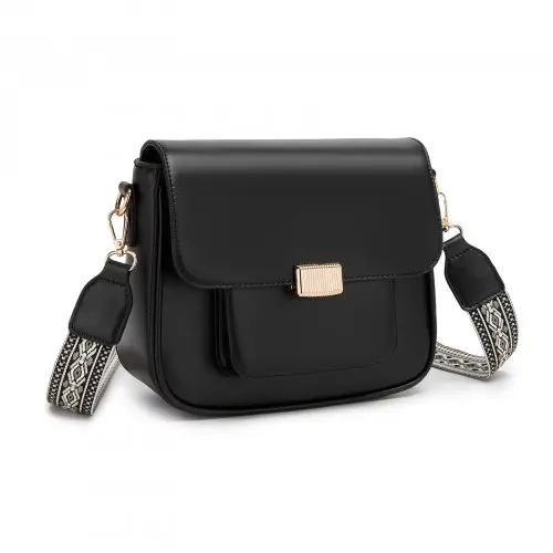 Miss Lulu Chic Fashion PU Crossbody Shoulder Bag with Detachable Woven Strap for Women - Black