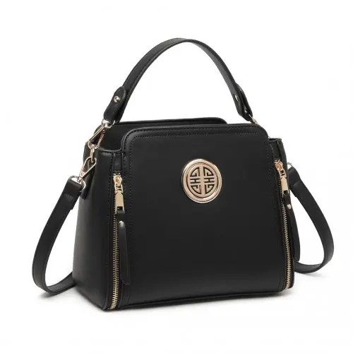 Miss Lulu Leather Look Practical Crossbody Bag - Black