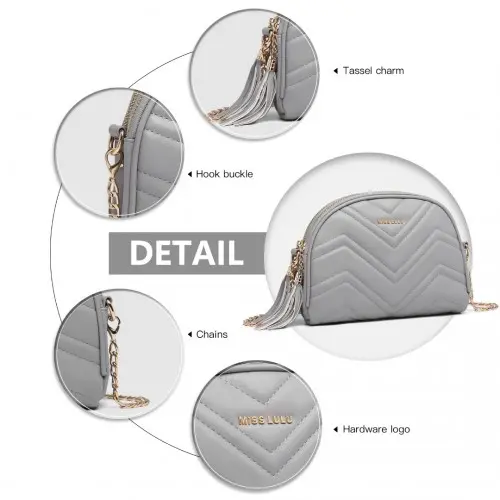 Miss Lulu Trendy Tassel Crossbody Bag - Grey - Image 5