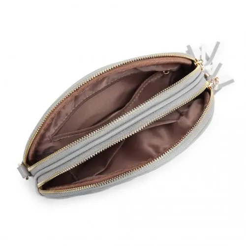 Miss Lulu Trendy Tassel Crossbody Bag - Grey - Image 7