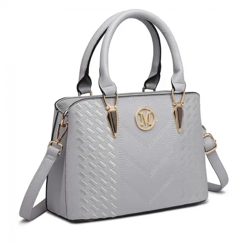 Alternative view of Miss Lulu Leather Look Weave Effect Shoulder Bag - Light Grey