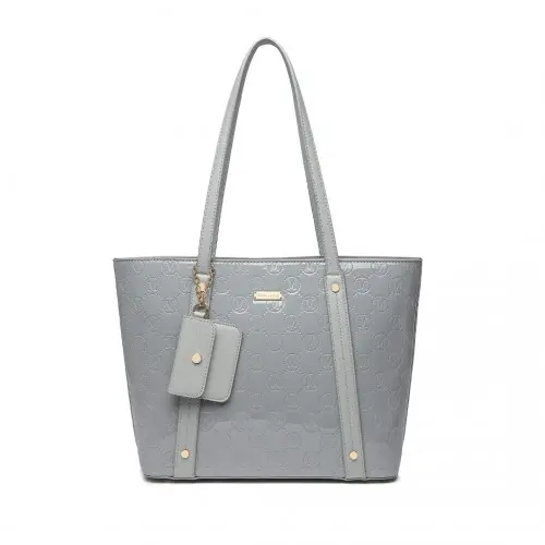 Alternative view of Miss Lulu 4 Pieces Glossy Leather Tote Bag Set - Grey