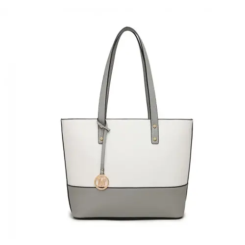 Alternative view of Miss Lulu Elegant 3-Piece Leather Look Tote Bag Set - Versatile Chic for Every Occasion - Grey And White