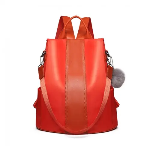Alternative view of Miss Lulu Two Way Backpack Shoulder Bag with Pom Pom Pendant - Orange