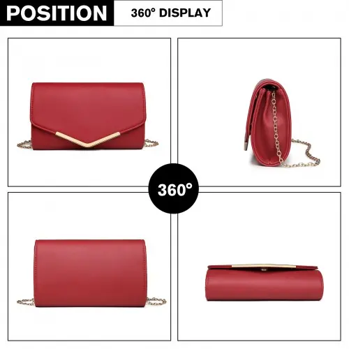 Miss Lulu Vegan Envelope Clutch Bag - Red - Image 3