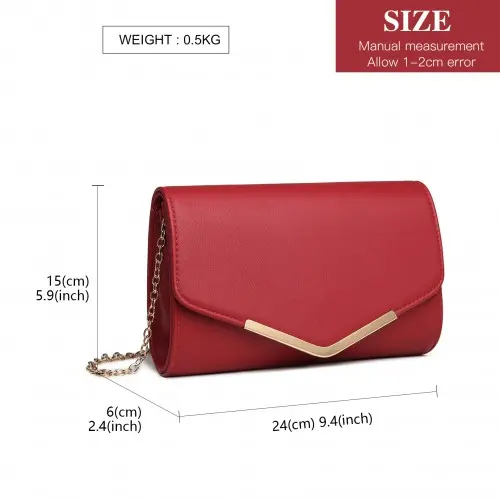 Miss Lulu Vegan Envelope Clutch Bag - Red - Image 4