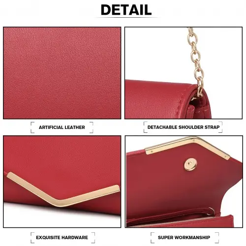 Miss Lulu Vegan Envelope Clutch Bag - Red - Image 6
