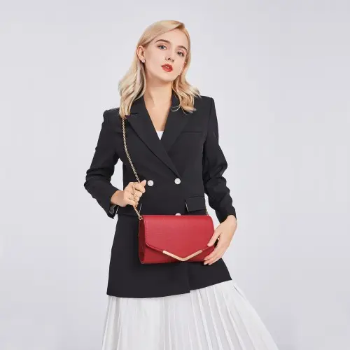 Miss Lulu Vegan Envelope Clutch Bag - Red - Image 8