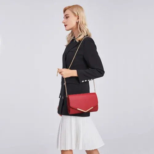 Miss Lulu Vegan Envelope Clutch Bag - Red - Image 9