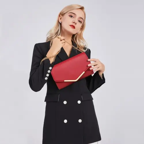 Miss Lulu Vegan Envelope Clutch Bag - Red - Image 10