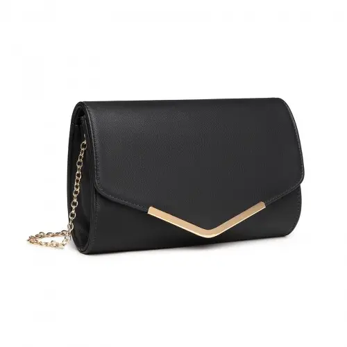Miss Lulu Vegan Envelope Clutch Bag - Black