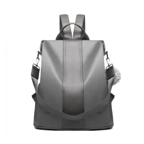 Alternative view of Miss Lulu Two Way Backpack Shoulder Bag with Pom Pom Pendant - Grey