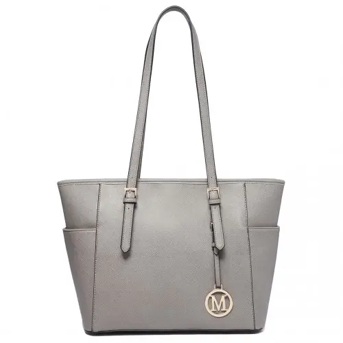 Alternative view of Miss Lulu Faux Leather Adjustable Handle Tote Bag - Grey