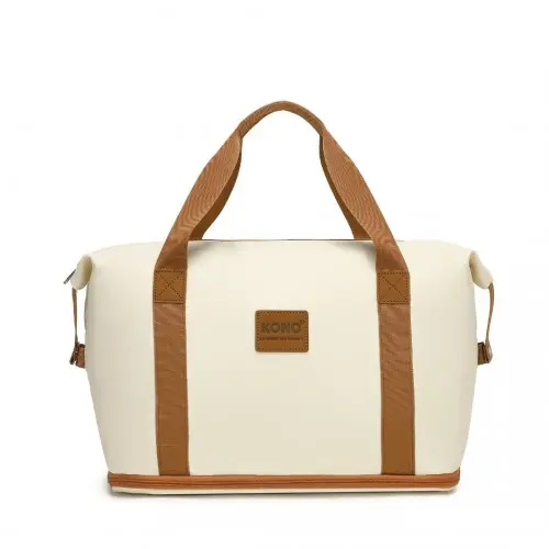 Alternative view of Kono Two Pieces Expandable Durable Waterproof Travel Duffel Bag Set - Beige And Brown