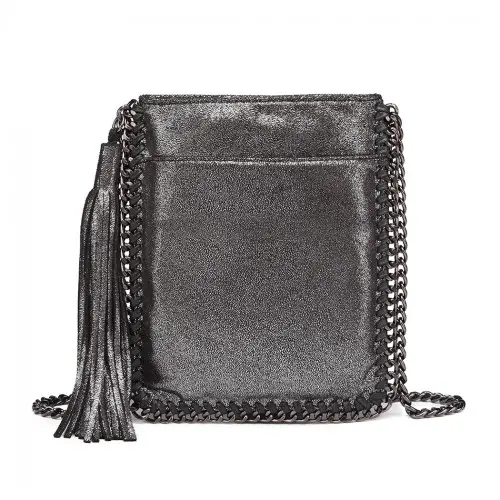 Alternative view of E6845 - Miss Lulu Leather Look Chain Shoulder Bag with Tassel Pendant - Silver
